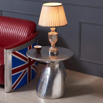 Zado Industrial Silver End Table Mushroom Shape Side Table with Rivet Accents-Richsoul-End & Side Tables,Furniture,Living Room Furniture